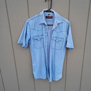 Canyon Guide Outfitters Men’s M Blue Solid Denim Short Sleeve Button-Up Pockets